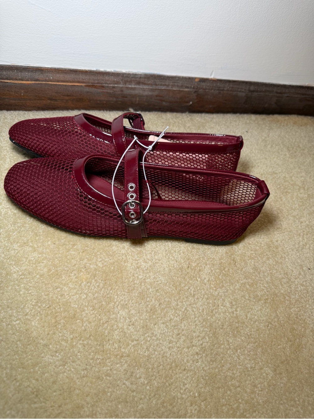 Women’s Burgundy Mesh Mary Jane Flats